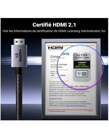 Câble HDMI 2.1 Ultra High Speed – 8K 60Hz / 4K 120Hz, 48 Gbps | Gaming Store Maroc
