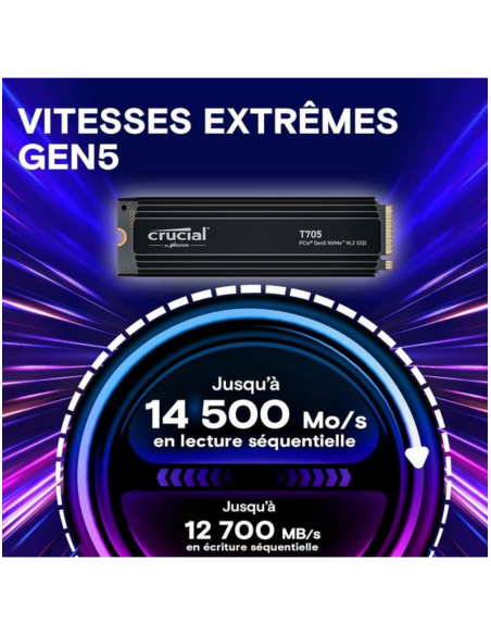 SSD Crucial T705 2To PCIe 5.0 avec dissipateur | Maroc