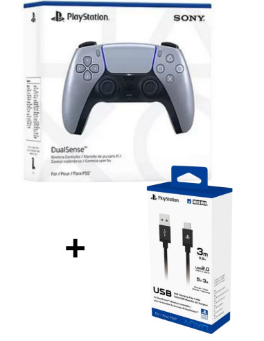 Manette PS5 DualSense Grise + Câble USB-C – Compatible Sony PlayStation 5 au Maroc