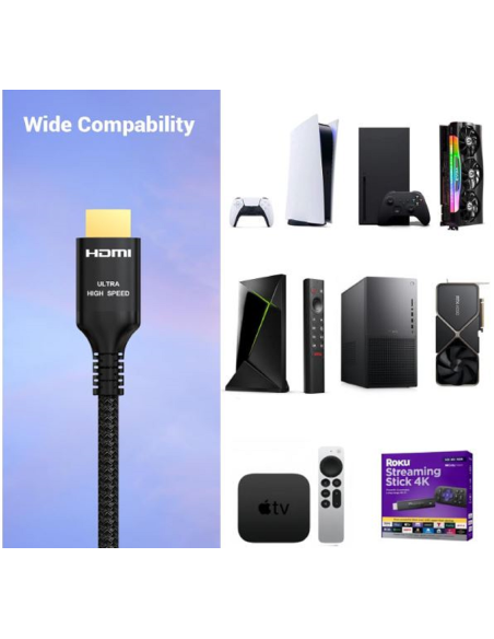 Câble HDMI 2.1 (5Metre), Certifié 48Gbps Ultra Haute Vitesse | Prix Maroc