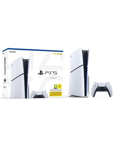 Boîte de la PS5 Slim Standard avec console et manette posées – Console Sony au Maroc