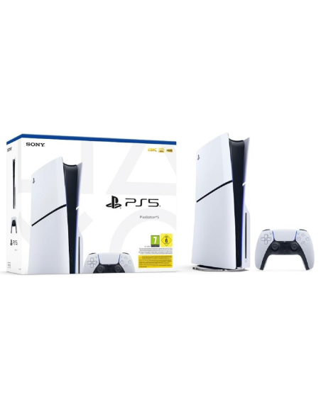 Boîte de la PS5 Slim Standard avec console et manette posées – Console Sony au Maroc